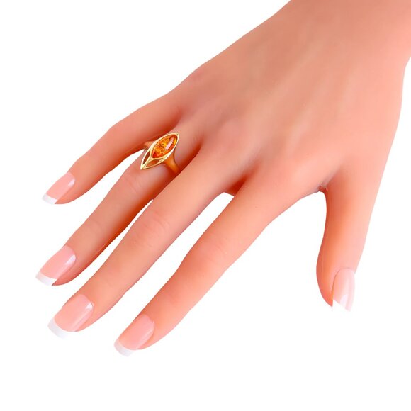 14K Gold Amber Ring – Marquise Cut Lithuanian Cognac Amber - Picture 7 of 8